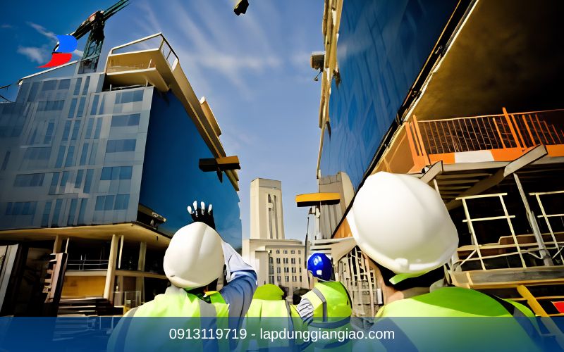 Kỹ sư an toàn lao động đang kiểm tra công tác tuân thủ QCVN 18:2021/BXD tại dự án xây dựng.
