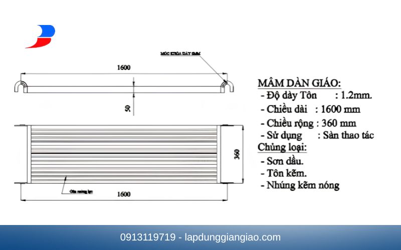 Bảng quy chuẩn trọng lượng và kích thước mâm giàn giáo.